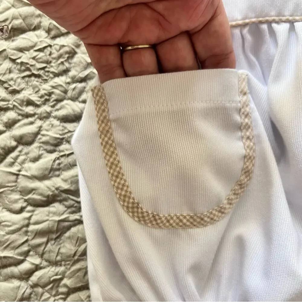 Shrimp & Grits Kids Romper Baby 3M White Gingham Trim Bubble Preppy Classic